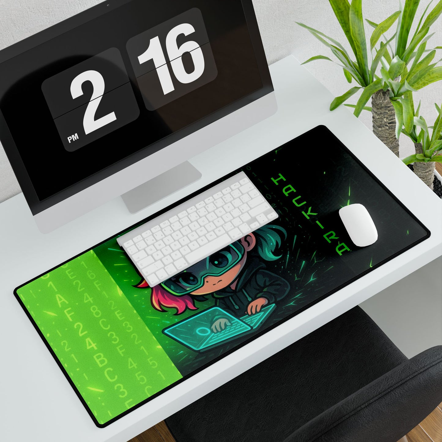 Cute Chibi Hacker Desk Mat - Gaming Mouse Pad, Computer Desk Decor, Geek Gift, Gamer Accessory