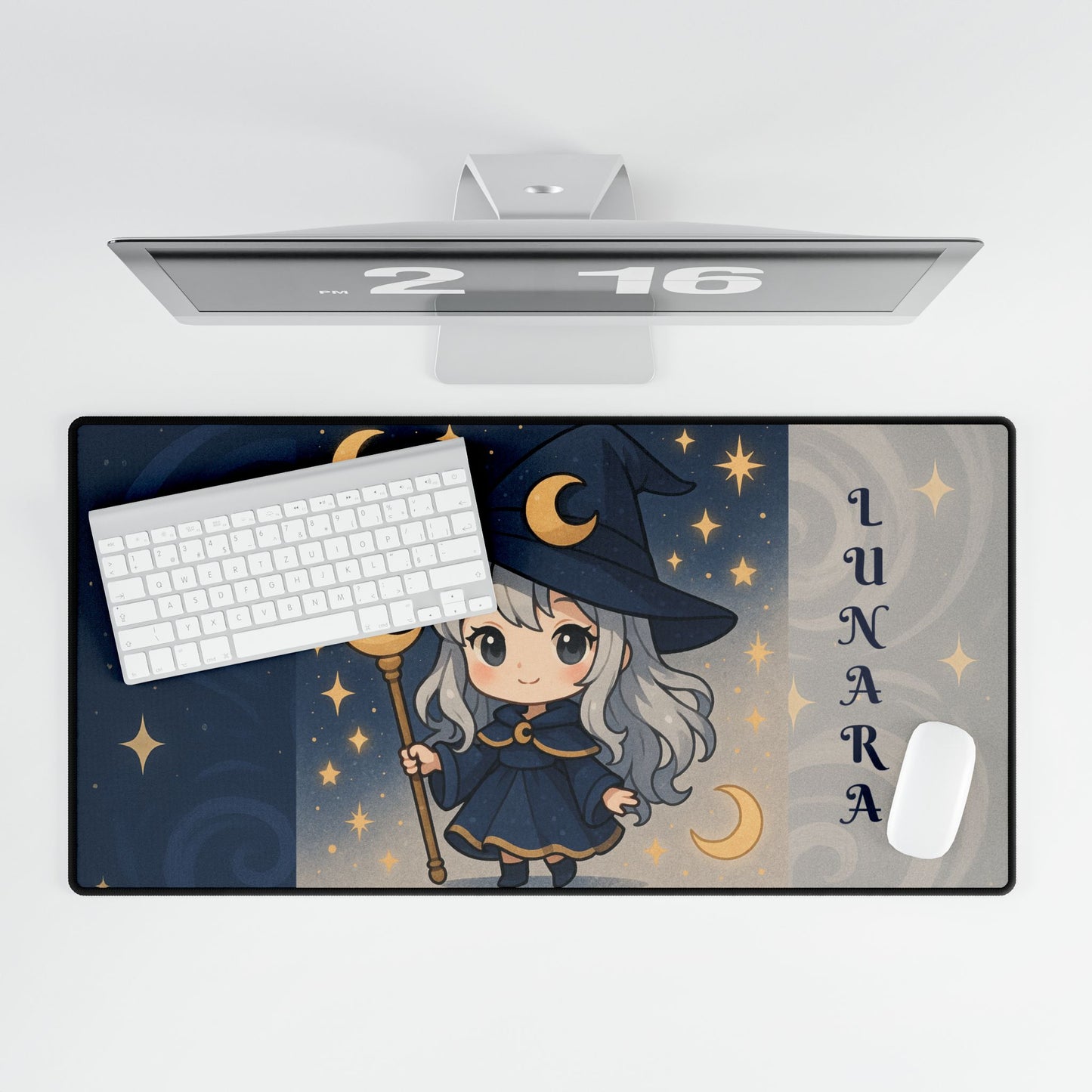 Cute Chibi Moon Witch Desk Mat - Gaming Mouse Pad, Computer Desk Decor, Geek Gift, Gamer Accessory