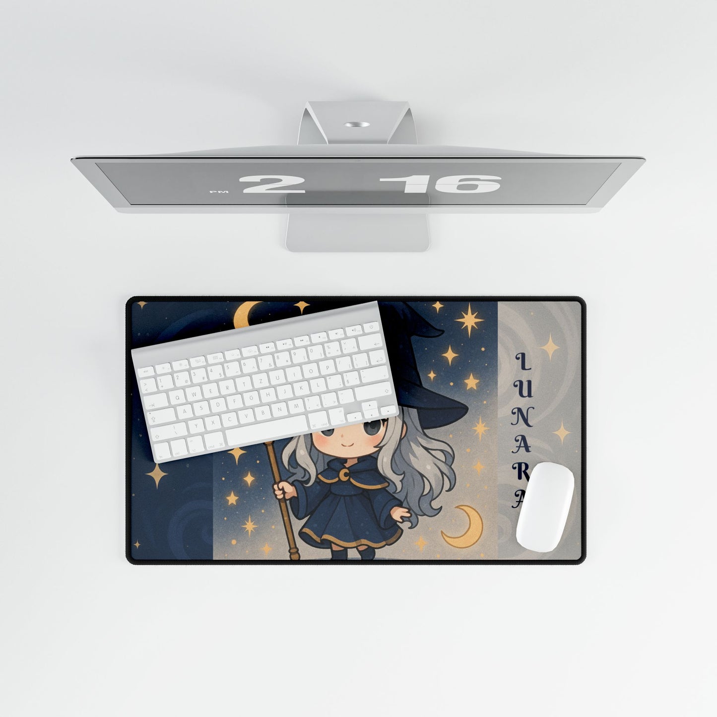 Cute Chibi Moon Witch Desk Mat - Gaming Mouse Pad, Computer Desk Decor, Geek Gift, Gamer Accessory
