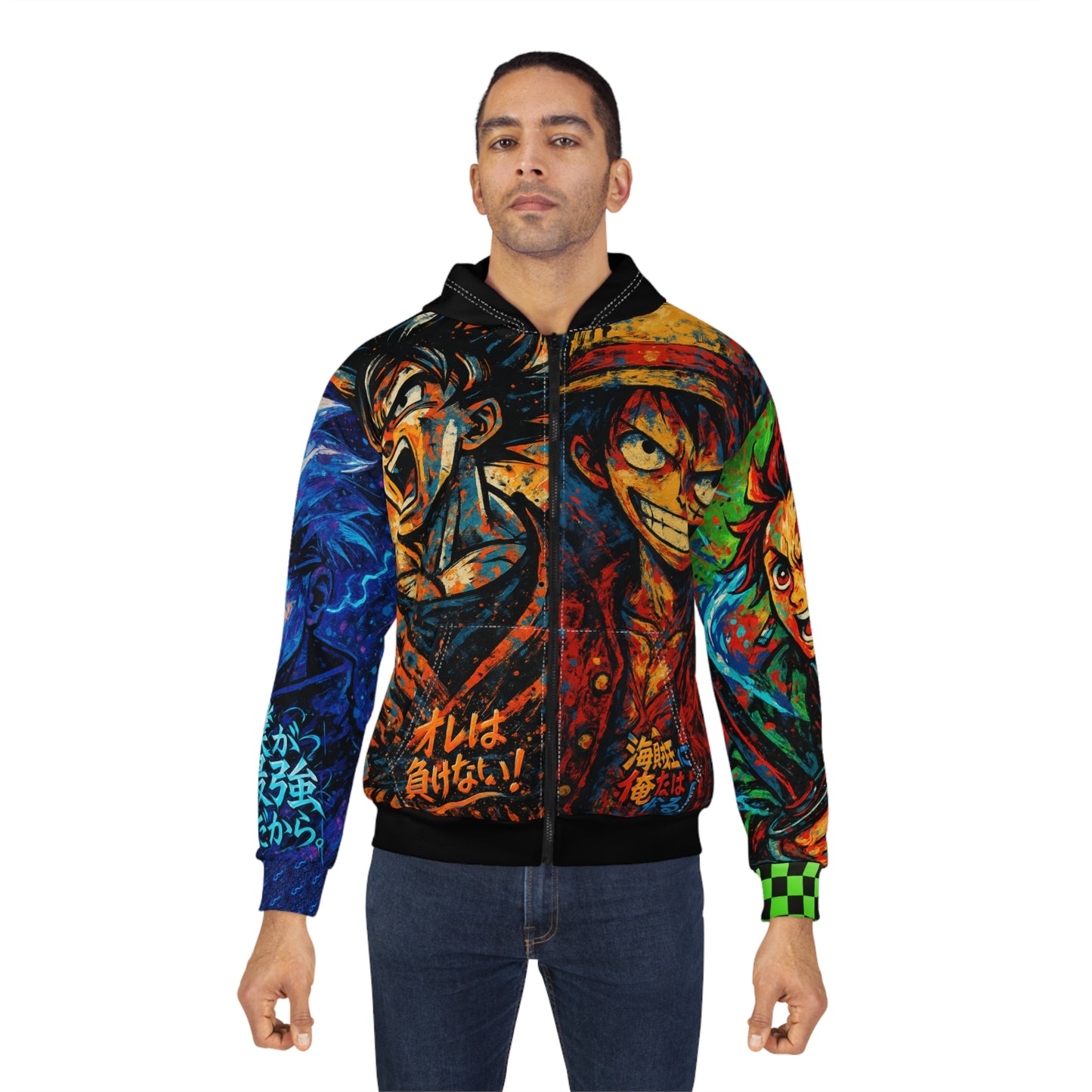 Anime-Inspired Unisex Zip Hoodie with Bold Graphic Design