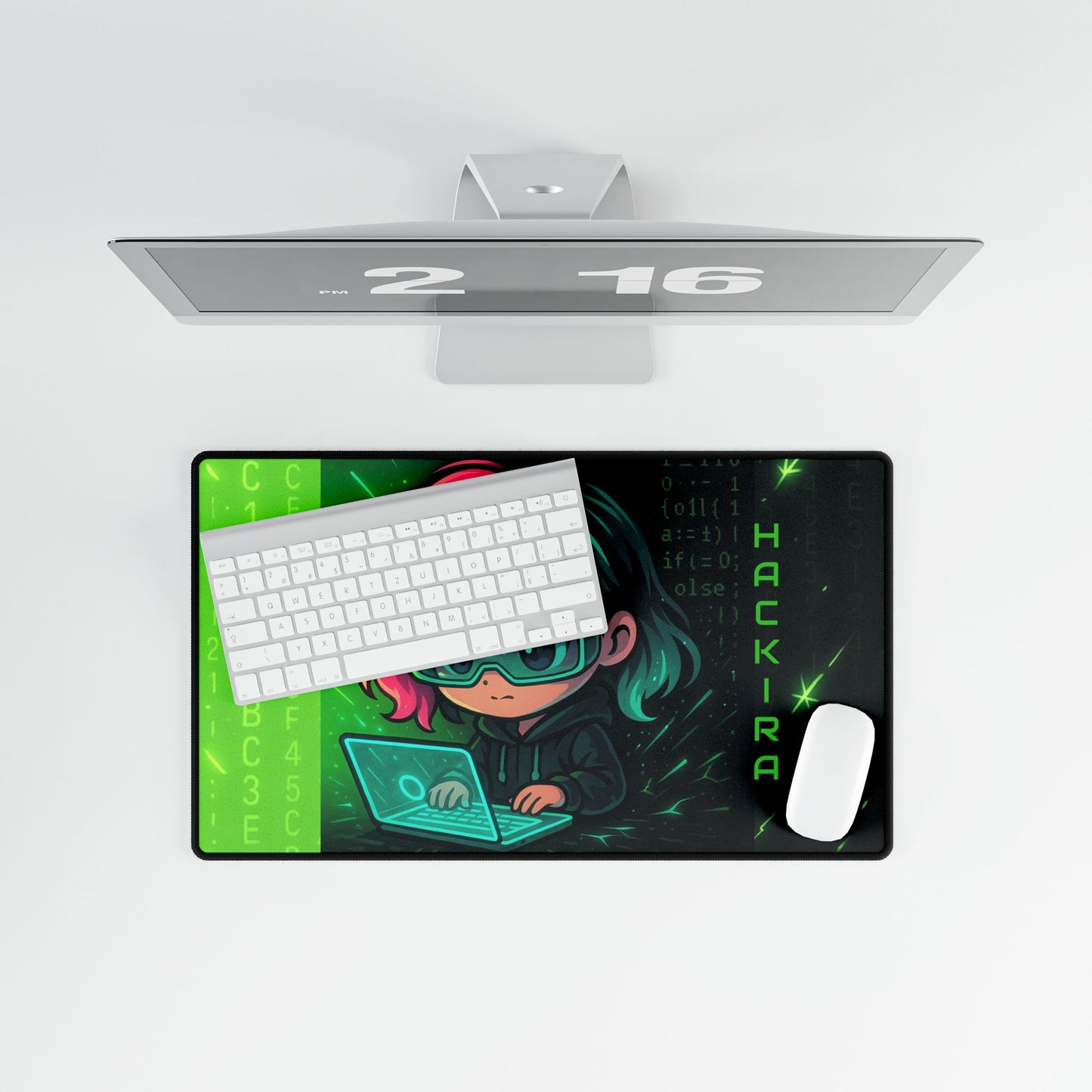 Cute Chibi Hacker Desk Mat - Gaming Mouse Pad, Computer Desk Decor, Geek Gift, Gamer Accessory