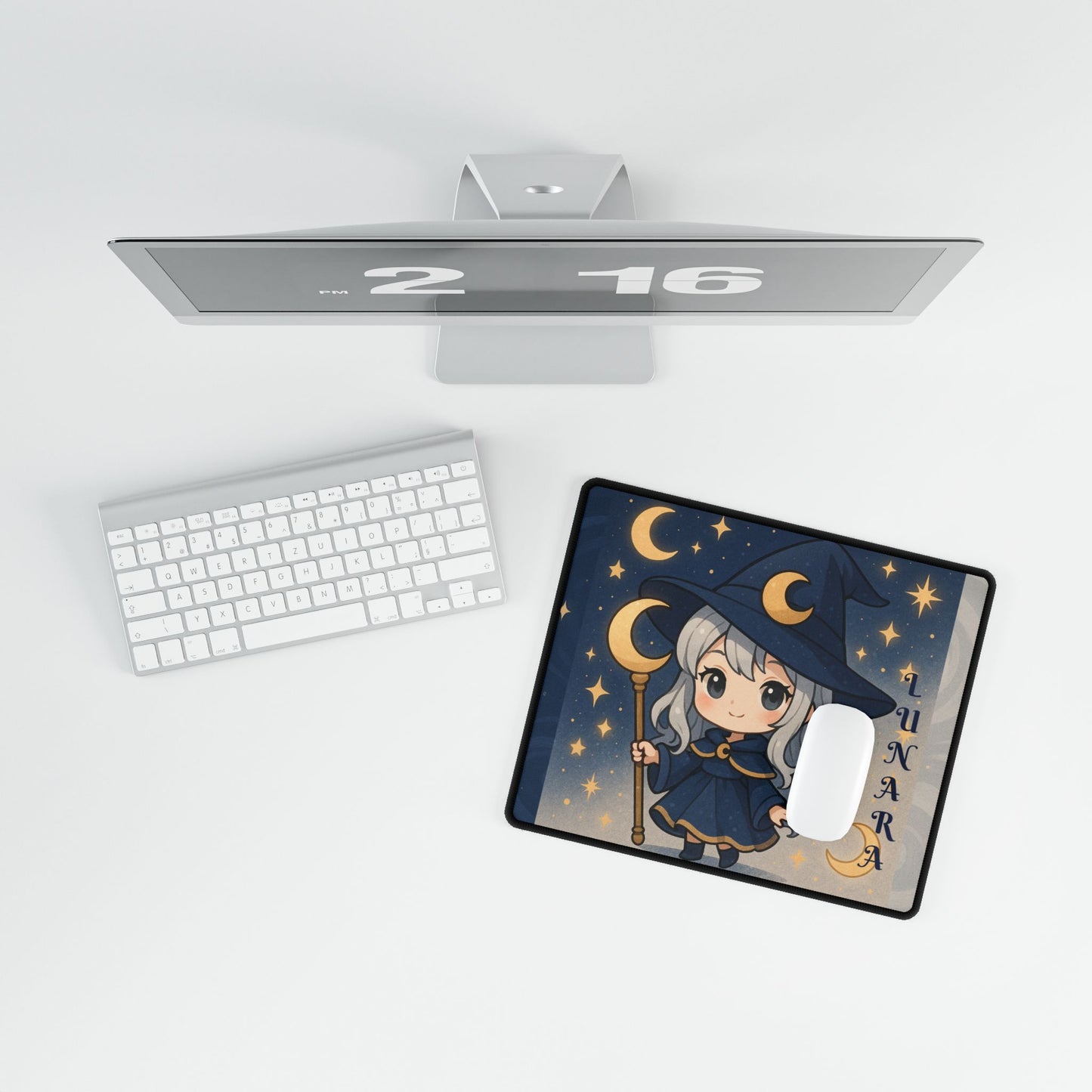 Cute Chibi Moon Witch Desk Mat - Gaming Mouse Pad, Computer Desk Decor, Geek Gift, Gamer Accessory
