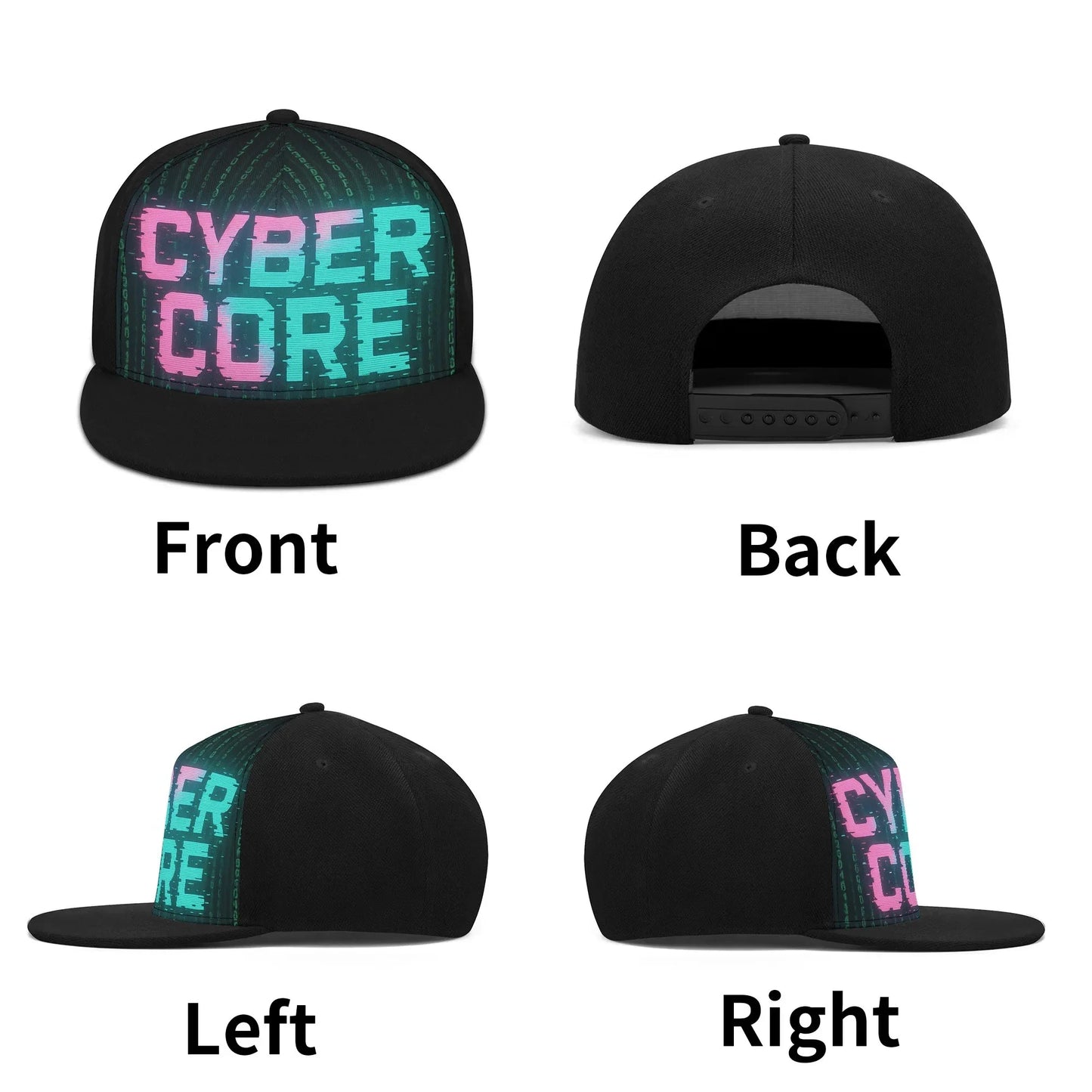 Black snapback hat with "Cyber Core" text and a digital pattern.