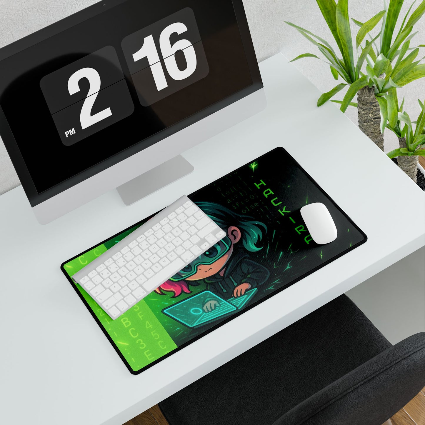 Cute Chibi Hacker Desk Mat - Gaming Mouse Pad, Computer Desk Decor, Geek Gift, Gamer Accessory
