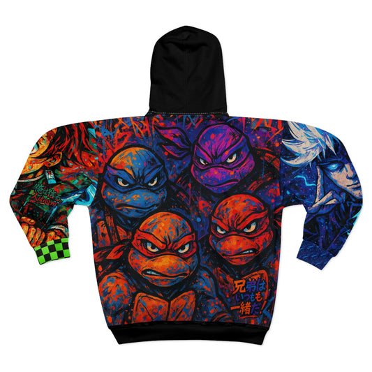 Anime-Inspired Unisex Zip Hoodie with Bold Graphic Design