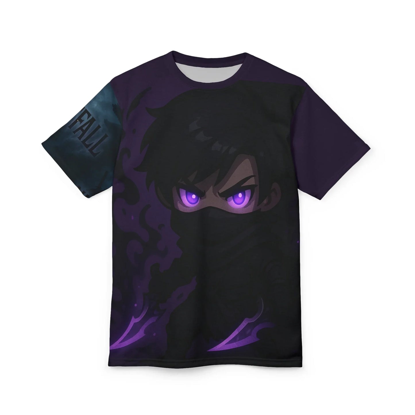 T-shirt with an anime-style character design in black and purple.