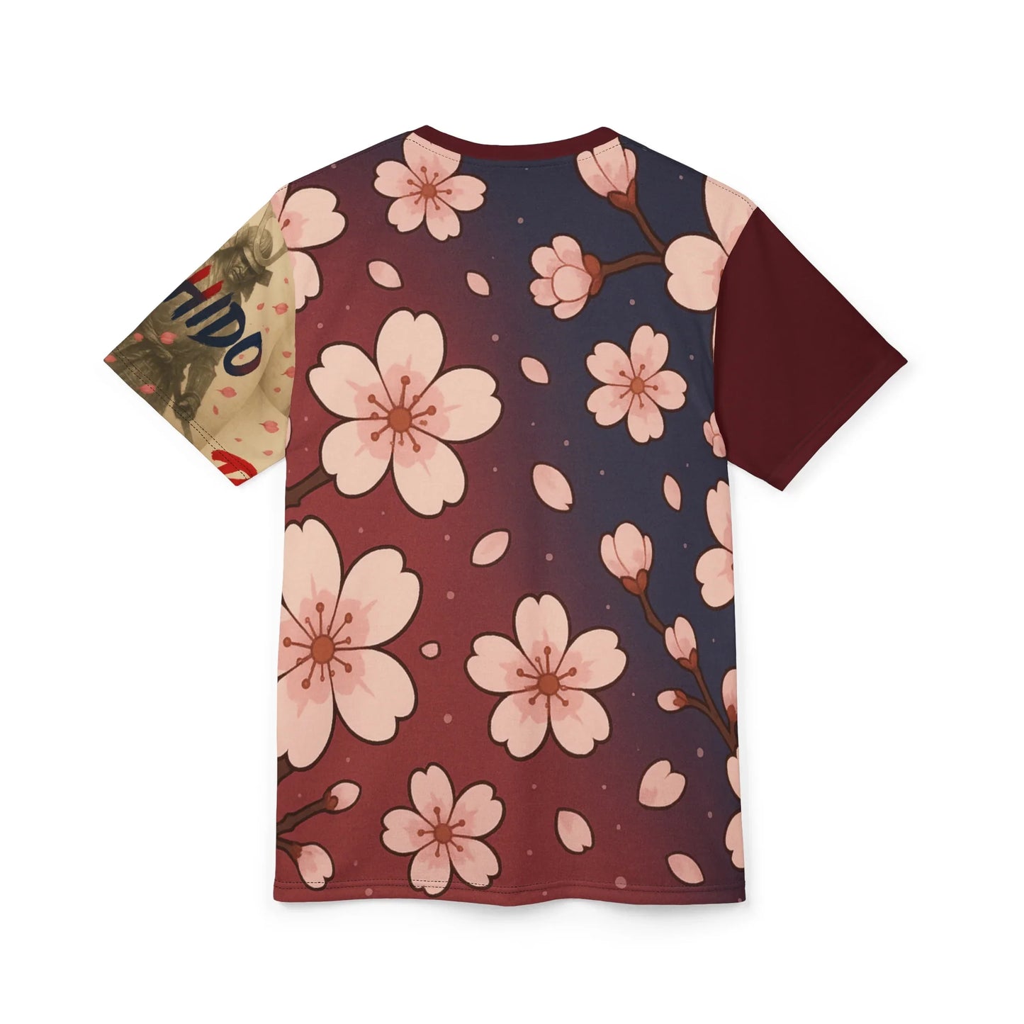 T-shirt with cherry blossom and samurai prints.