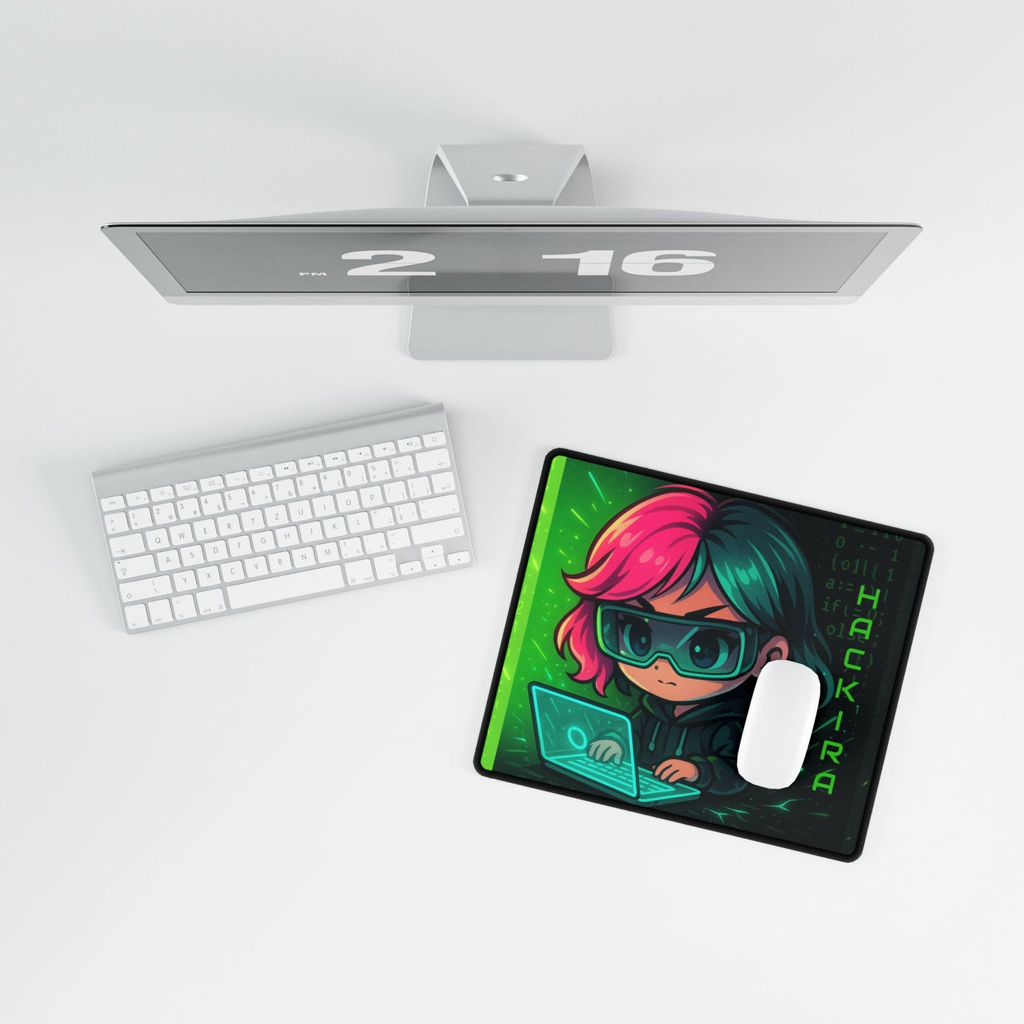 Cute Chibi Hacker Desk Mat - Gaming Mouse Pad, Computer Desk Decor, Geek Gift, Gamer Accessory