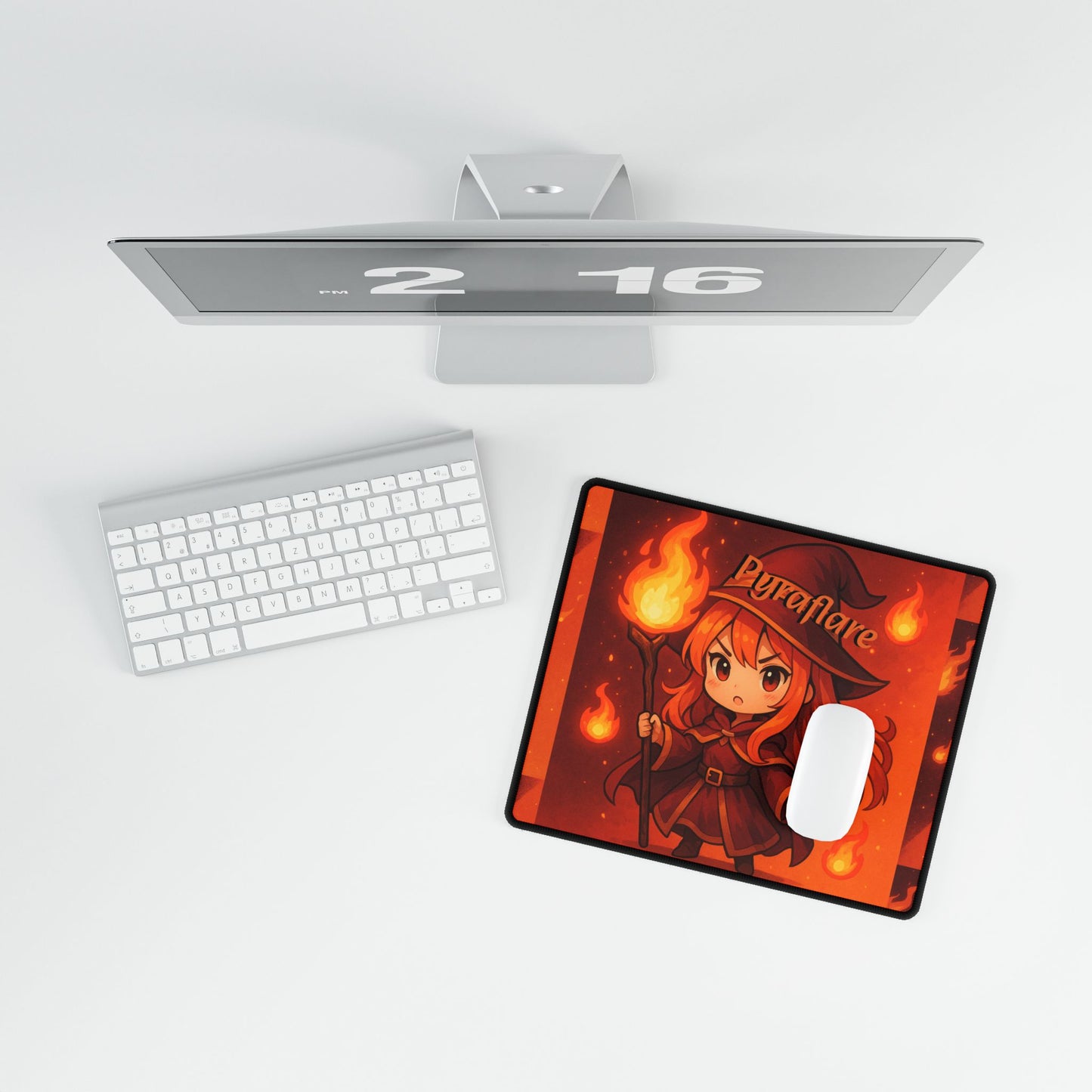 Cute Chibi Fire Mage Desk Mat, Fantasy Desk Accessories, Gamer Gift