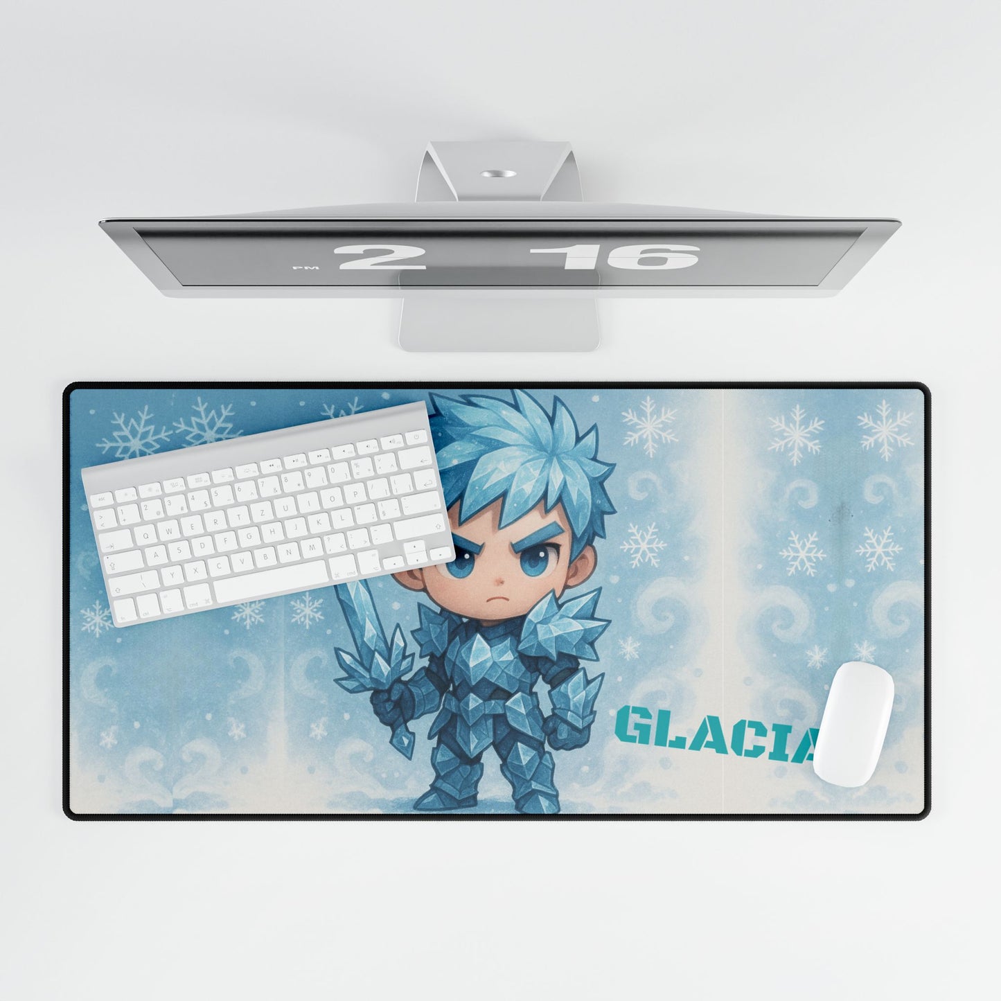 Cute Chibi Ice Warrior Desk Mat | Gamer Gift, Home Office Decor, Anime Aesthetic