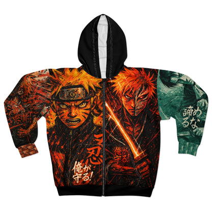 Anime-Inspired Unisex Zip Hoodie with Bold Graphic Design #2