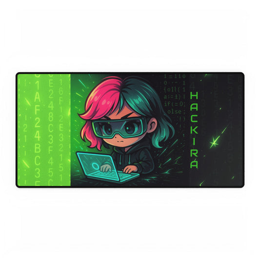 Cute Chibi Hacker Desk Mat - Gaming Mouse Pad, Computer Desk Decor, Geek Gift, Gamer Accessory
