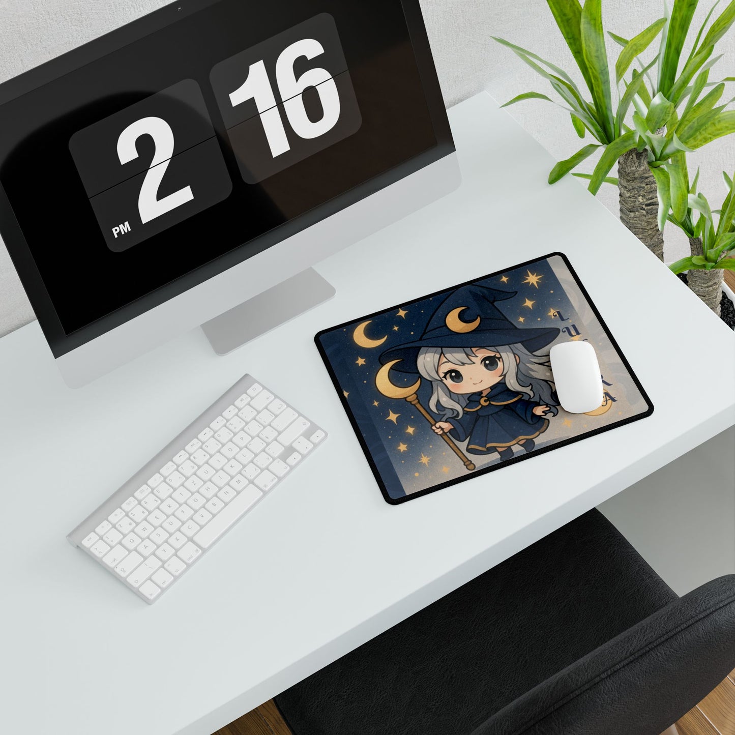 Cute Chibi Moon Witch Desk Mat - Gaming Mouse Pad, Computer Desk Decor, Geek Gift, Gamer Accessory