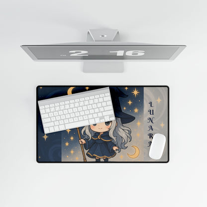 Cute Chibi Moon Witch Desk Mat - Gaming Mouse Pad, Computer Desk Decor, Geek Gift, Gamer Accessory