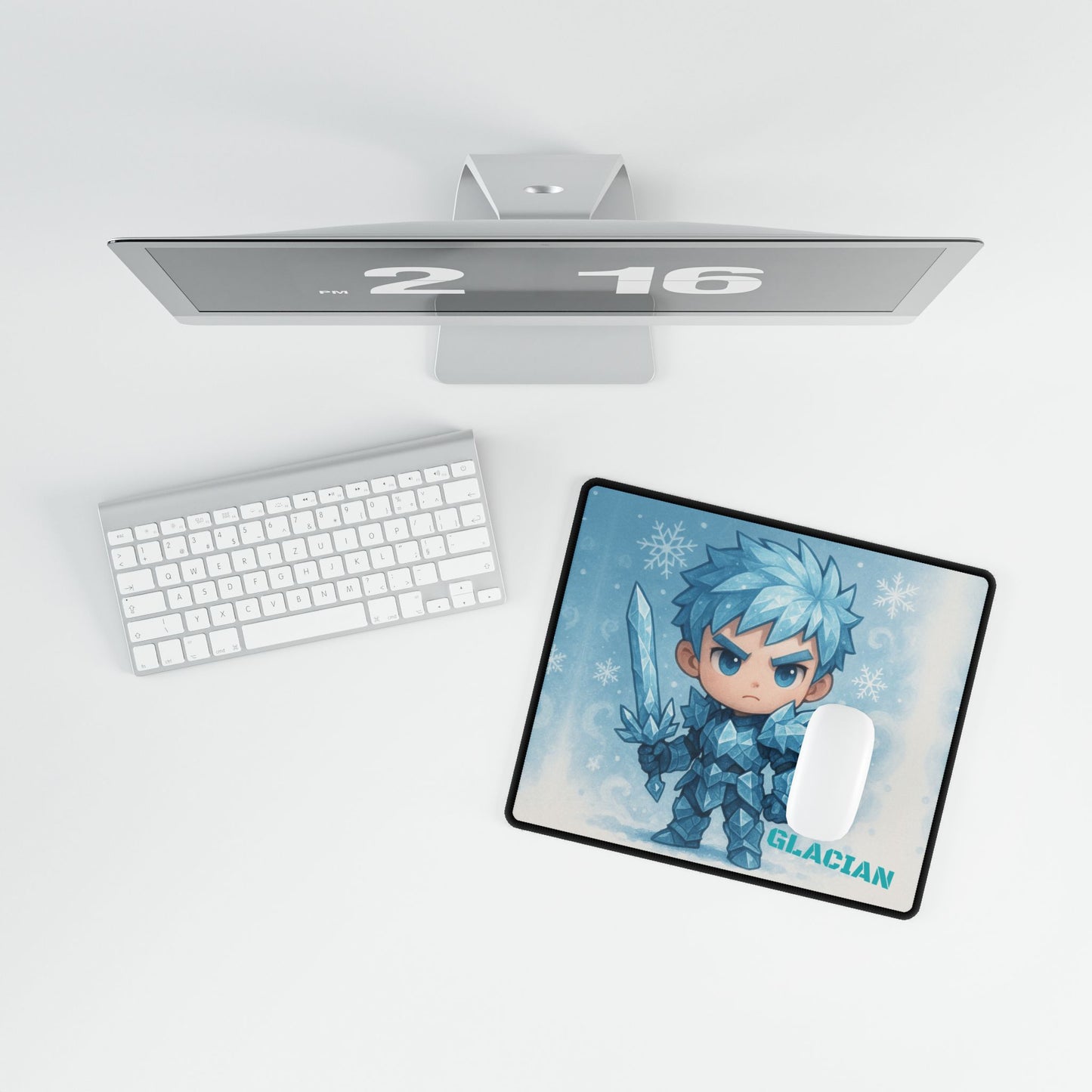 Cute Chibi Ice Warrior Desk Mat | Gamer Gift, Home Office Decor, Anime Aesthetic