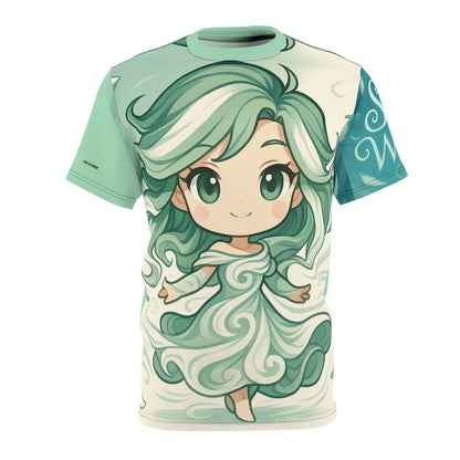 T-shirt with an anime-style water spirit graphic in shades of green and white.