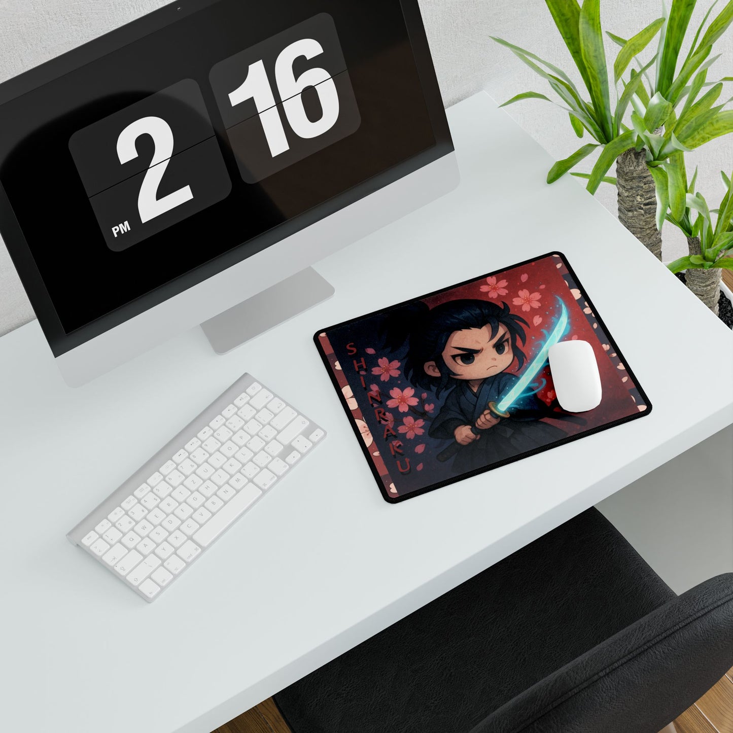 Cute Chibi Samurai Spirit Desk Mat, Fantasy Desk Accessories, Gamer Gift