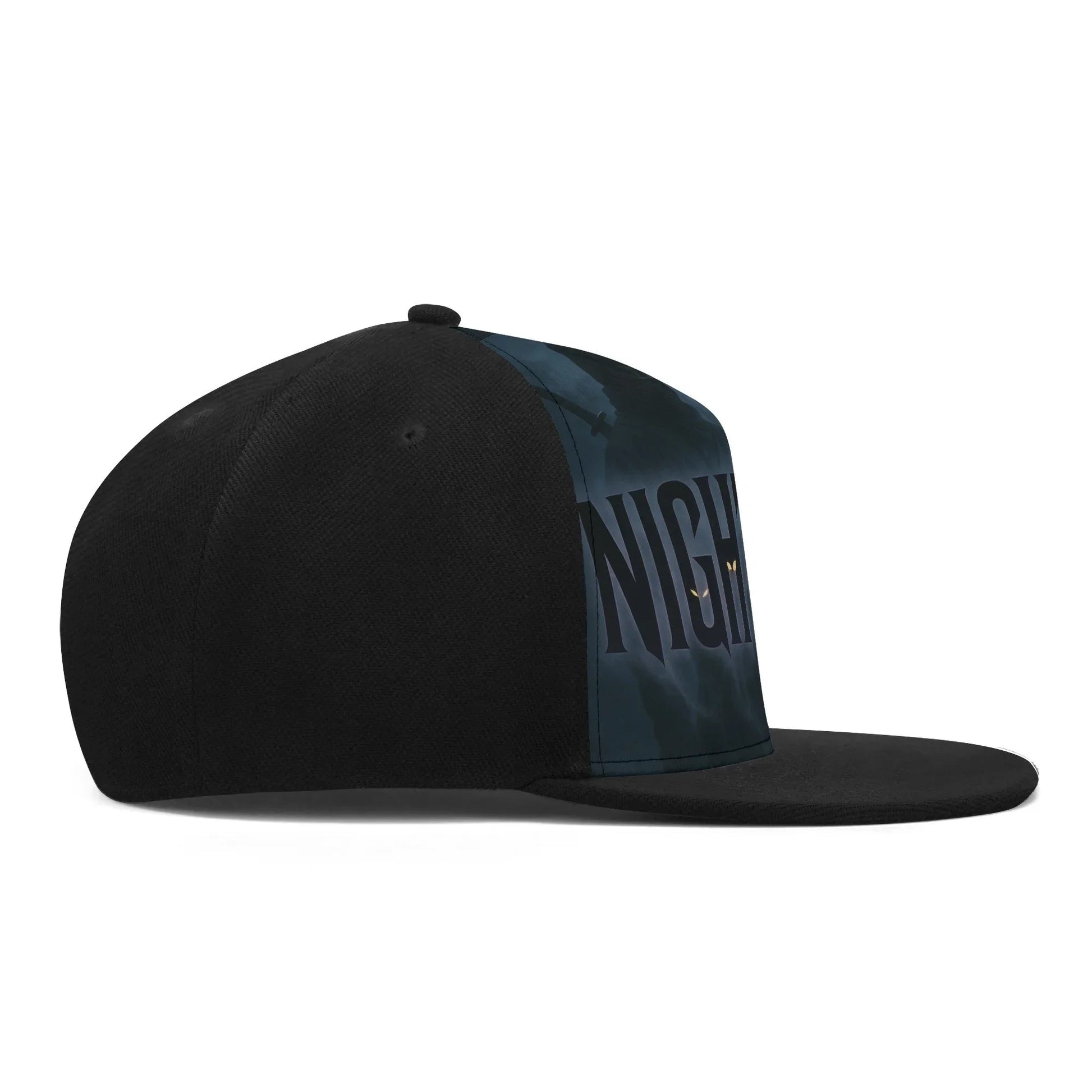 Black baseball cap with 'NIGHT' graphic.