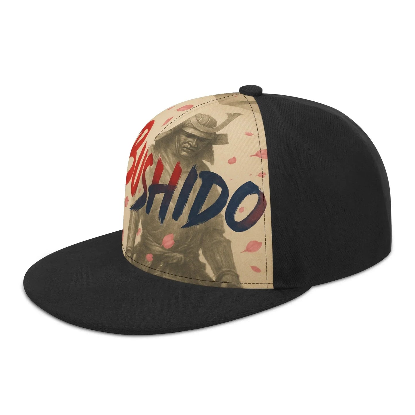 Black and tan baseball cap with samurai and "Bushido" design.