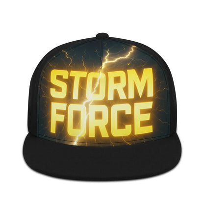 Black baseball cap with "Storm Force" text and lightning graphic on the front.