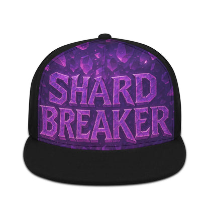 Black baseball cap with purple, crystal-patterned crown and "SHARD BREAKER" text.
