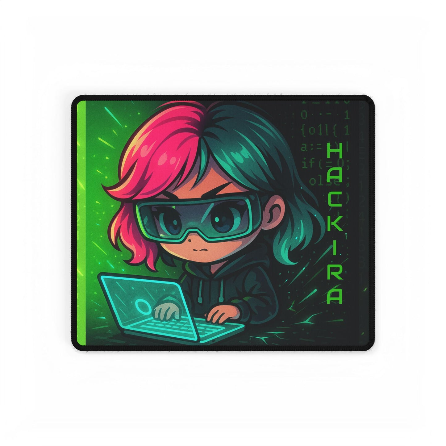 Cute Chibi Hacker Desk Mat - Gaming Mouse Pad, Computer Desk Decor, Geek Gift, Gamer Accessory
