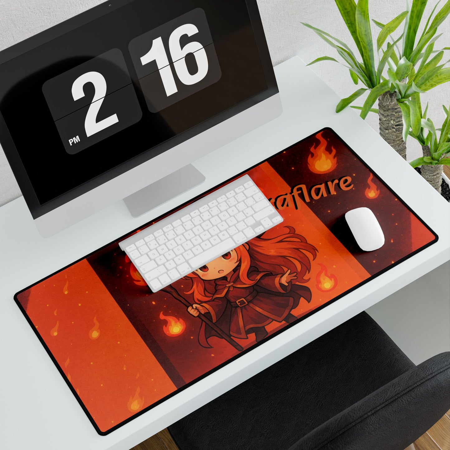 Cute Chibi Fire Mage Desk Mat, Fantasy Desk Accessories, Gamer Gift