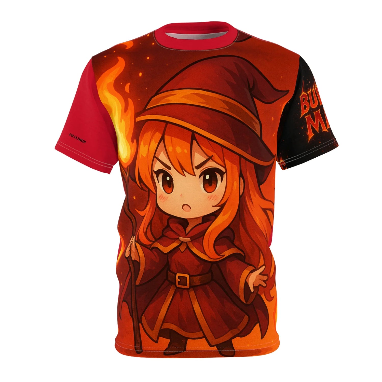 T-shirt featuring a cartoon girl with a witch hat.