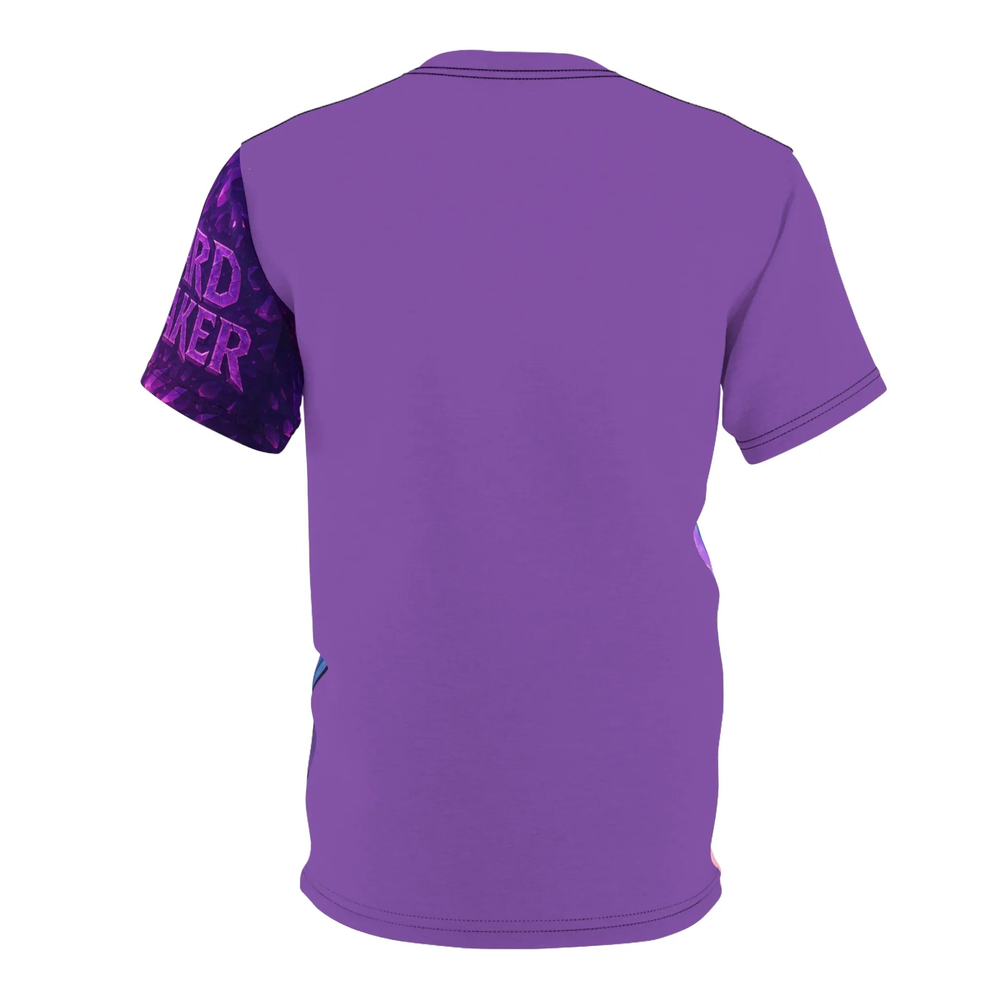 Purple t-shirt, back view.