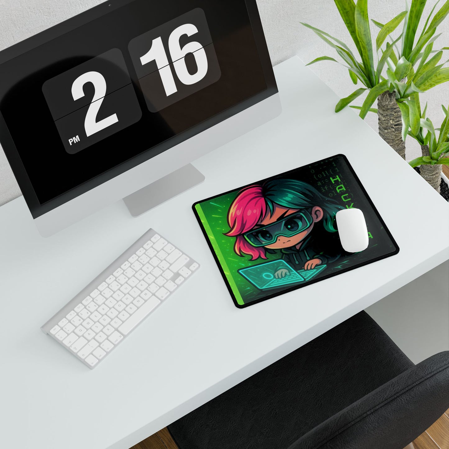 Cute Chibi Hacker Desk Mat - Gaming Mouse Pad, Computer Desk Decor, Geek Gift, Gamer Accessory