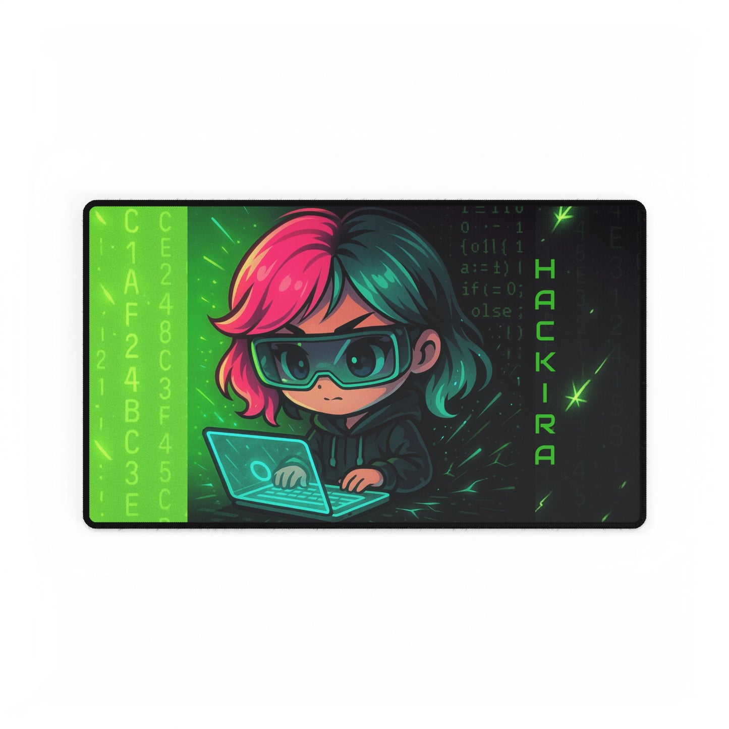 Cute Chibi Hacker Desk Mat - Gaming Mouse Pad, Computer Desk Decor, Geek Gift, Gamer Accessory