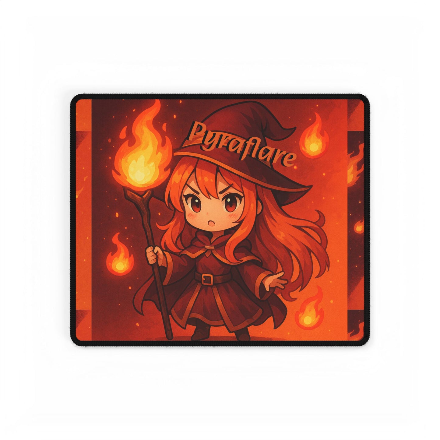 Cute Chibi Fire Mage Desk Mat, Fantasy Desk Accessories, Gamer Gift