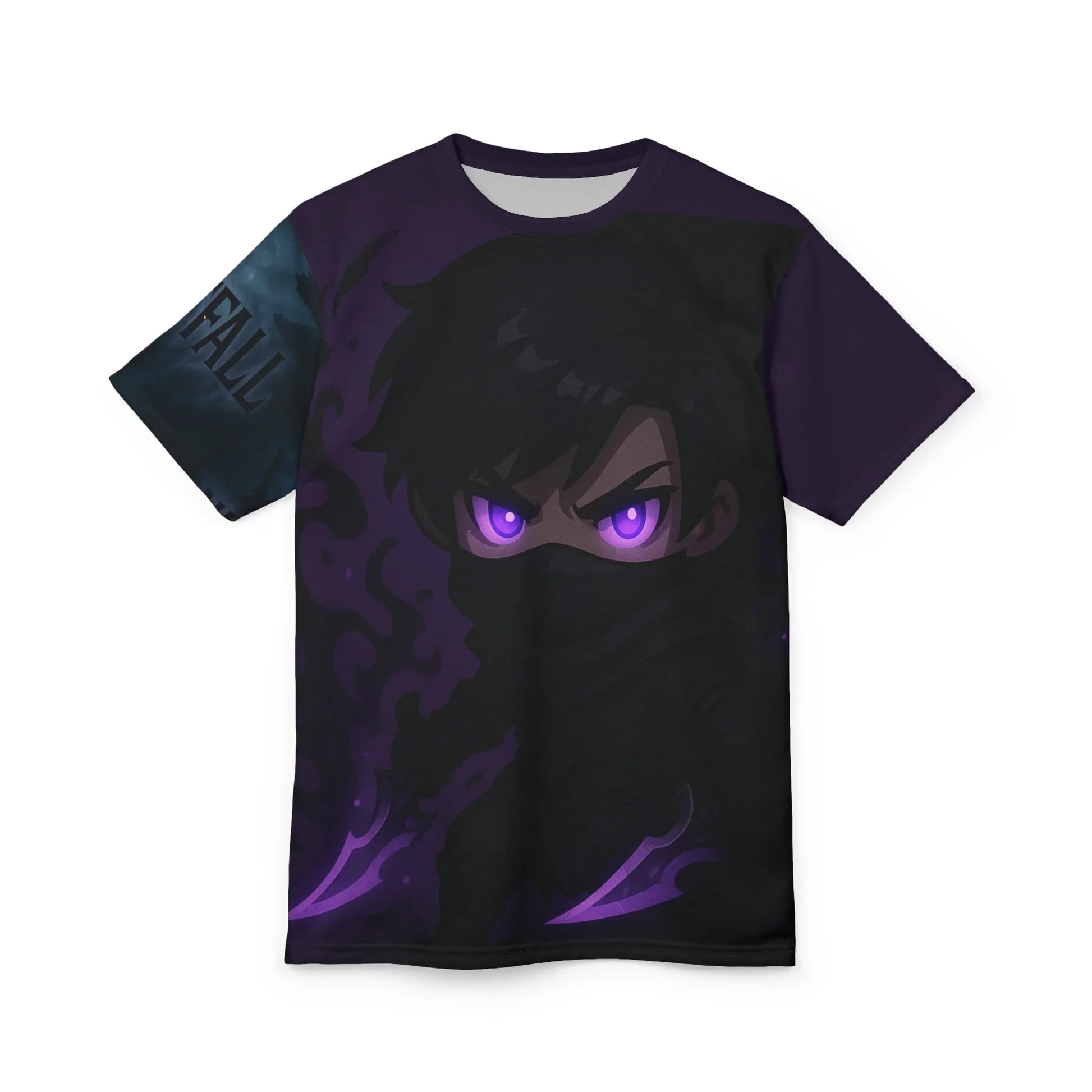 T-shirt with an anime-style character design in black and purple.
