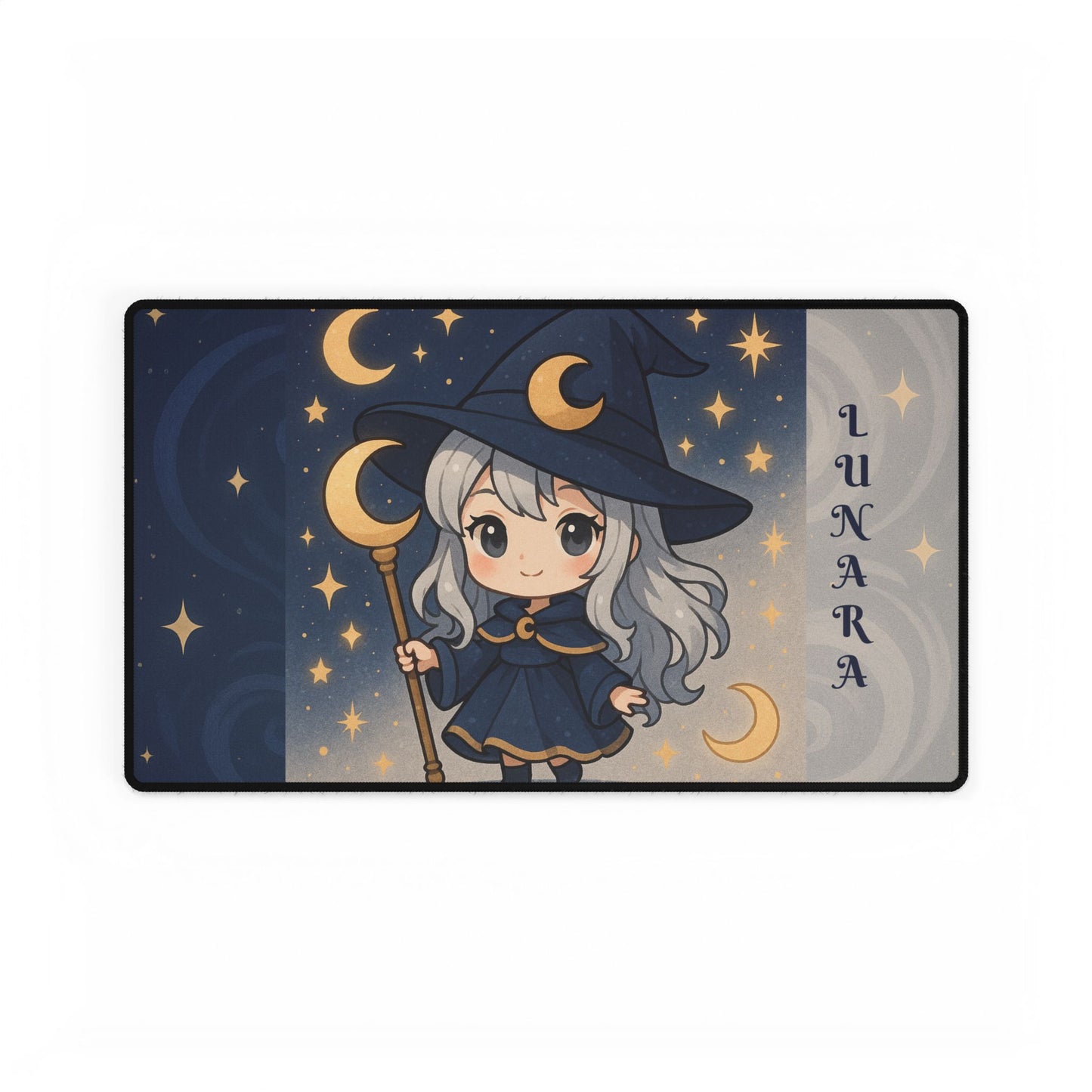 Cute Chibi Moon Witch Desk Mat - Gaming Mouse Pad, Computer Desk Decor, Geek Gift, Gamer Accessory
