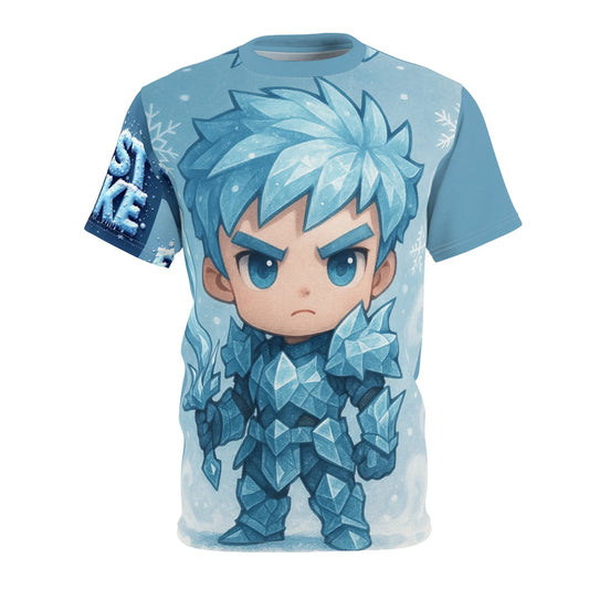 Ice-themed T-shirt with cartoon character wearing crystal armor.