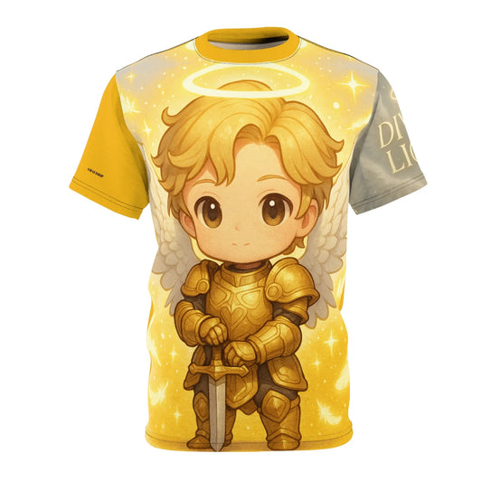 Cartoon shirt with a chibi angel knight.
