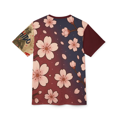 T-shirt with cherry blossom and samurai prints.