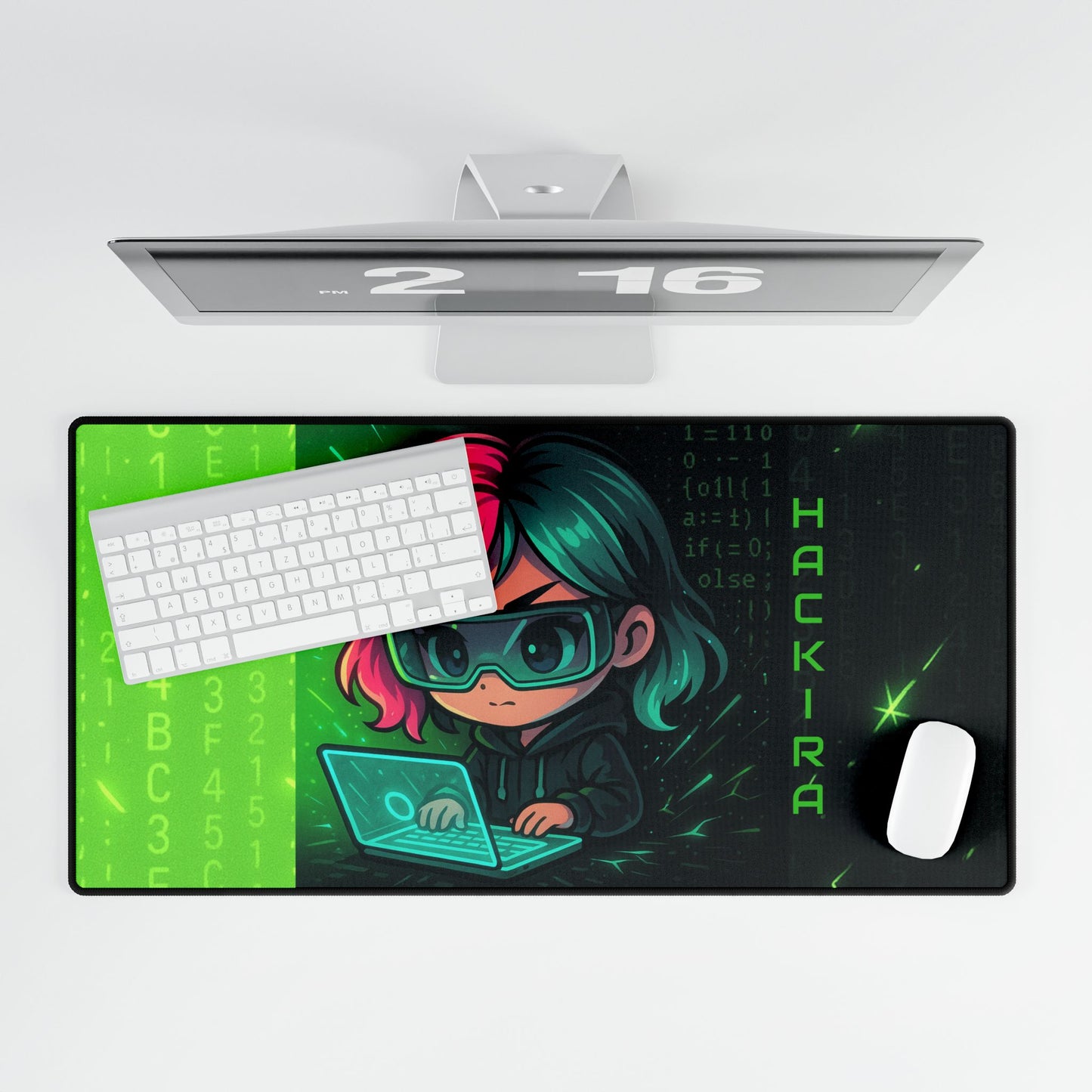 Cute Chibi Hacker Desk Mat - Gaming Mouse Pad, Computer Desk Decor, Geek Gift, Gamer Accessory