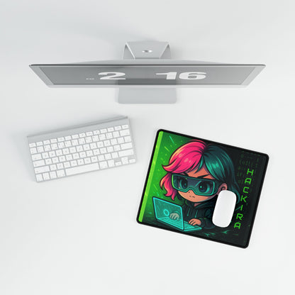 Cute Chibi Hacker Desk Mat - Gaming Mouse Pad, Computer Desk Decor, Geek Gift, Gamer Accessory