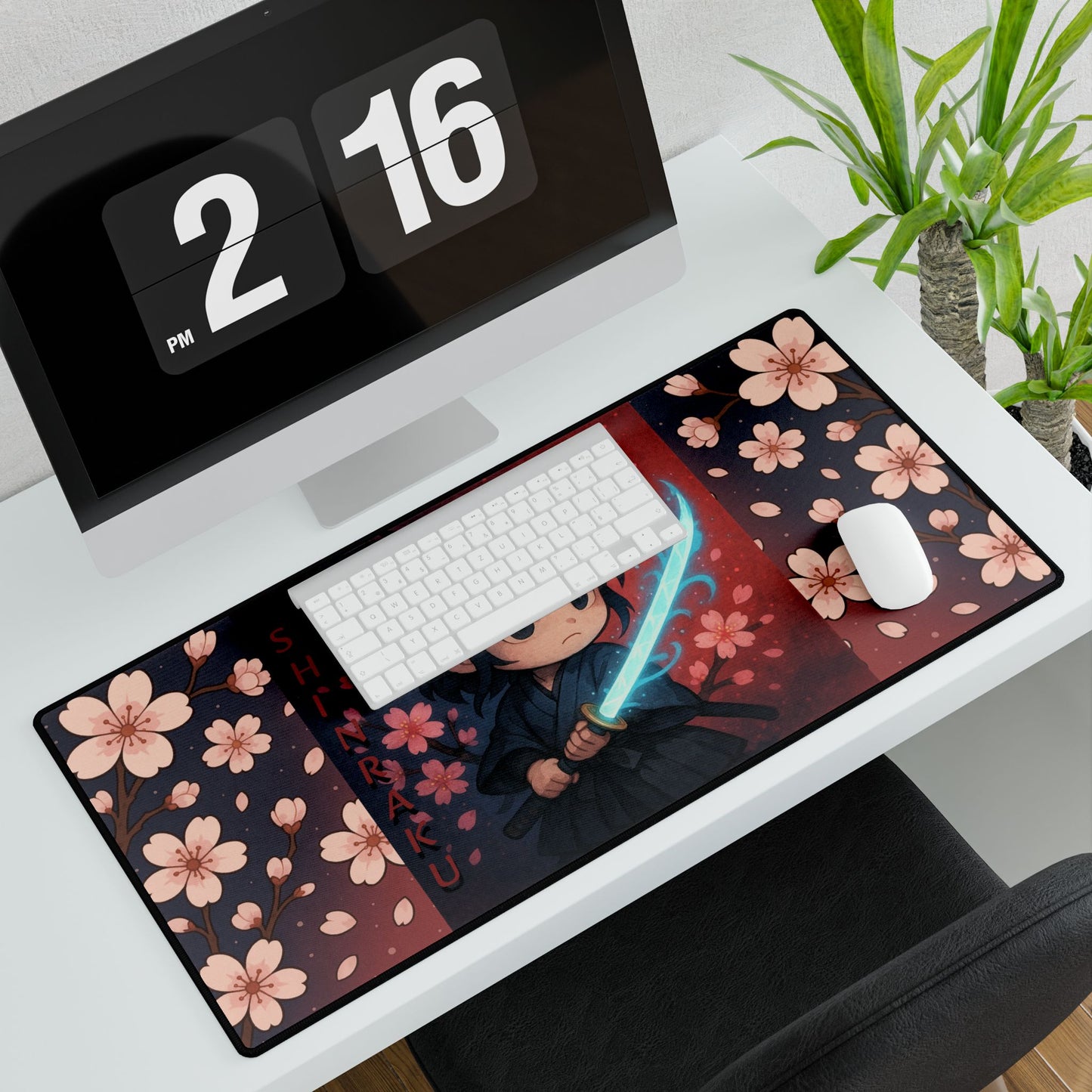 Cute Chibi Samurai Spirit Desk Mat, Fantasy Desk Accessories, Gamer Gift