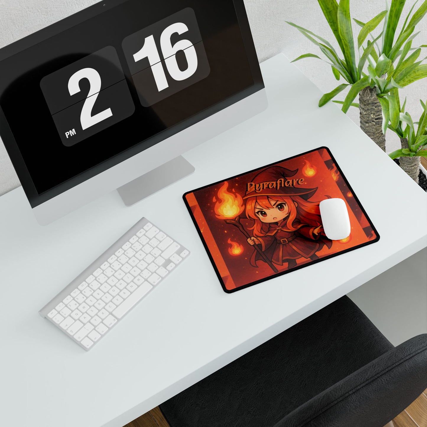 Cute Chibi Fire Mage Desk Mat, Fantasy Desk Accessories, Gamer Gift