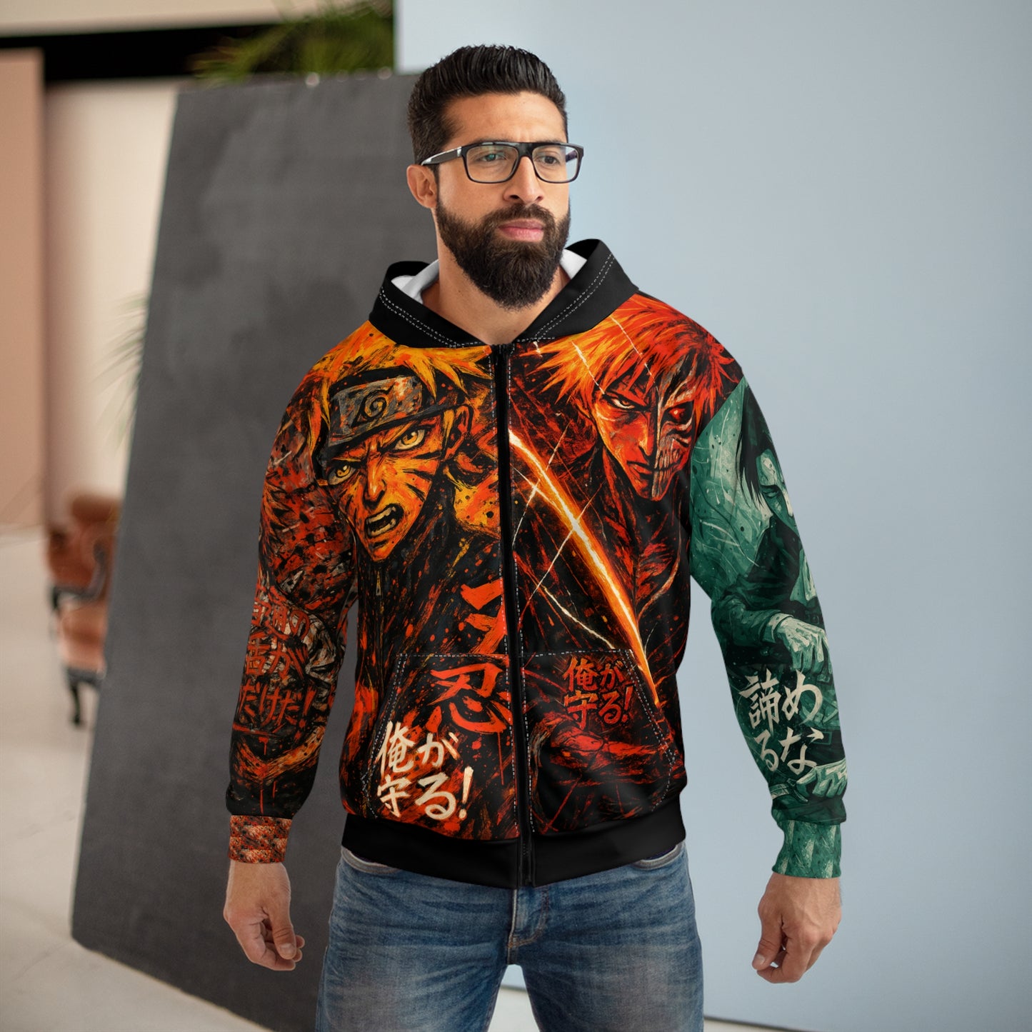Anime-Inspired Unisex Zip Hoodie with Bold Graphic Design #2