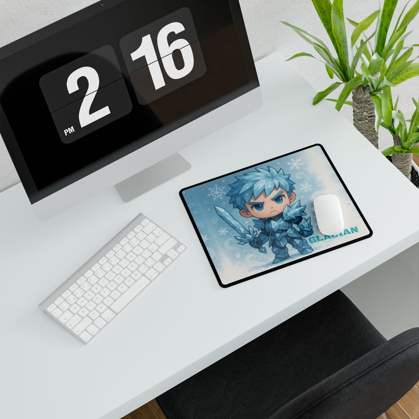 Cute Chibi Ice Warrior Desk Mat | Gamer Gift, Home Office Decor, Anime Aesthetic